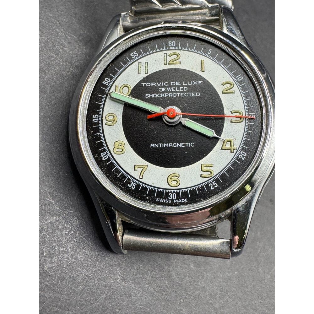 Vtg Torvic De Luxe Jeweled Shock Protected Watch Silver Tone 32mm Stretch Band - Picture 6 of 10